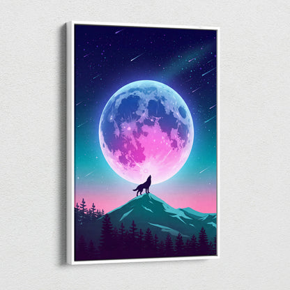 Vaporwave Moonlight Neon Canvas - Vaporwave Neon Pink Blue Living Room Retro-Futurism Dreamy Surreal Modern Art Canvas