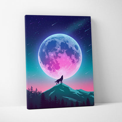 Vaporwave Moonlight Neon Canvas - Vaporwave Neon Pink Blue Living Room Retro-Futurism Dreamy Surreal Modern Art Canvas