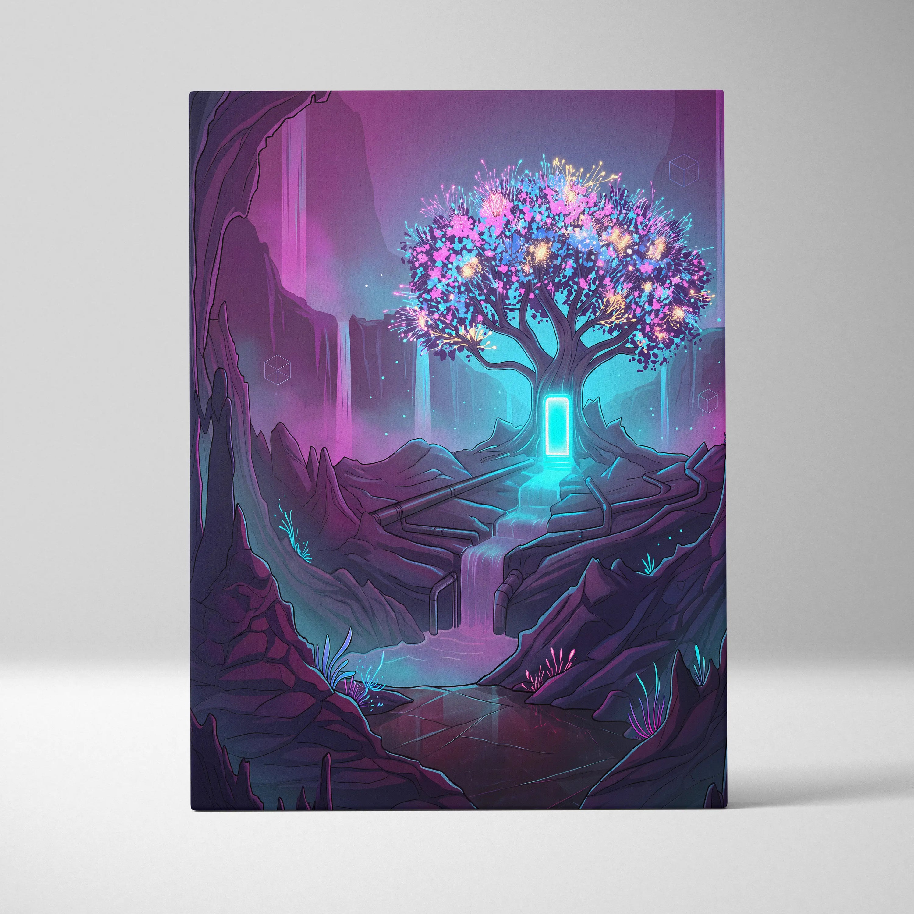 Vaporwave Neon Tree Canvas - Tree Neon Pink Purple Living Room Vaporwave Vibrant Synthwave Mood Gallery Art
