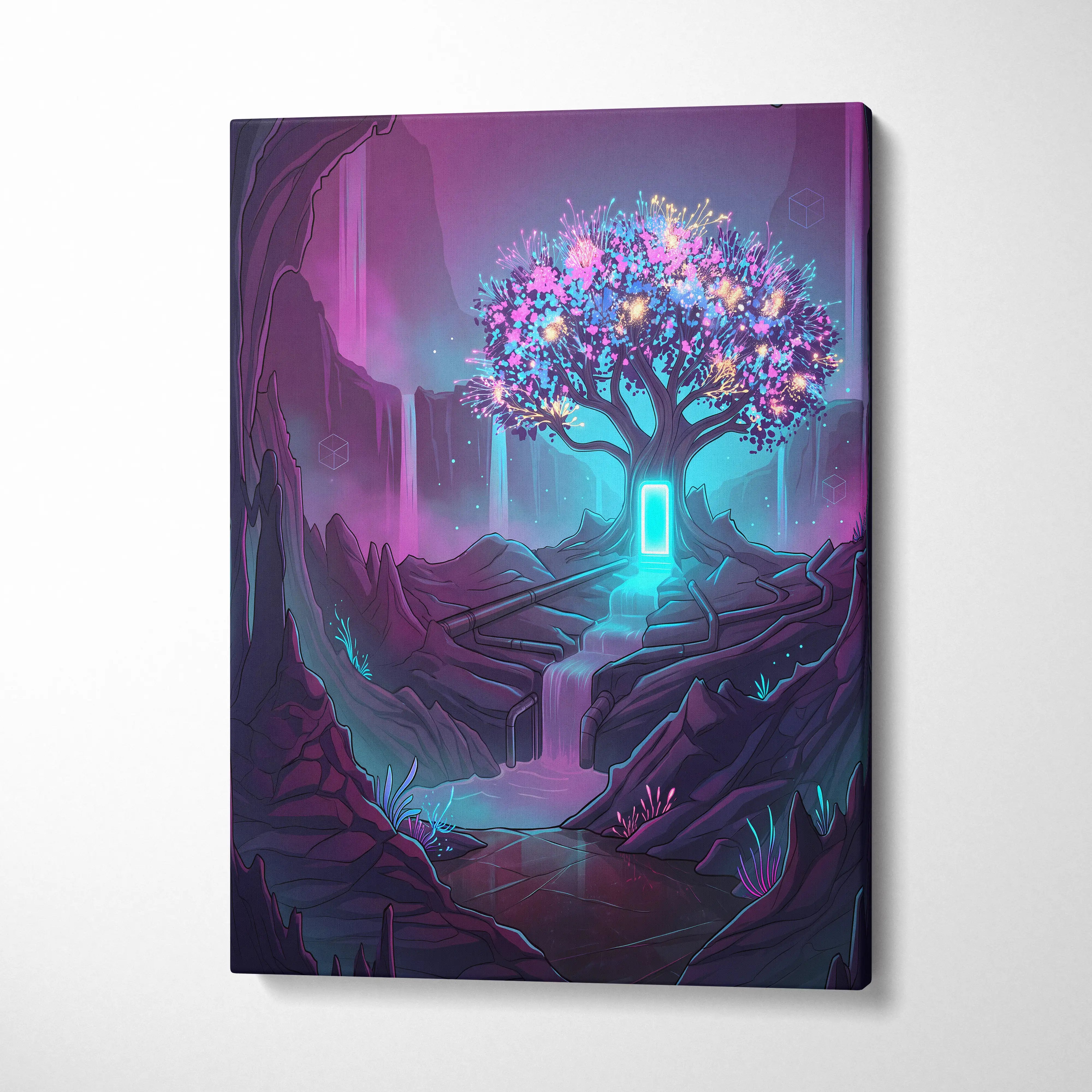 Vaporwave Neon Tree Canvas - Tree Neon Pink Purple Living Room Vaporwave Vibrant Synthwave Mood Gallery Art