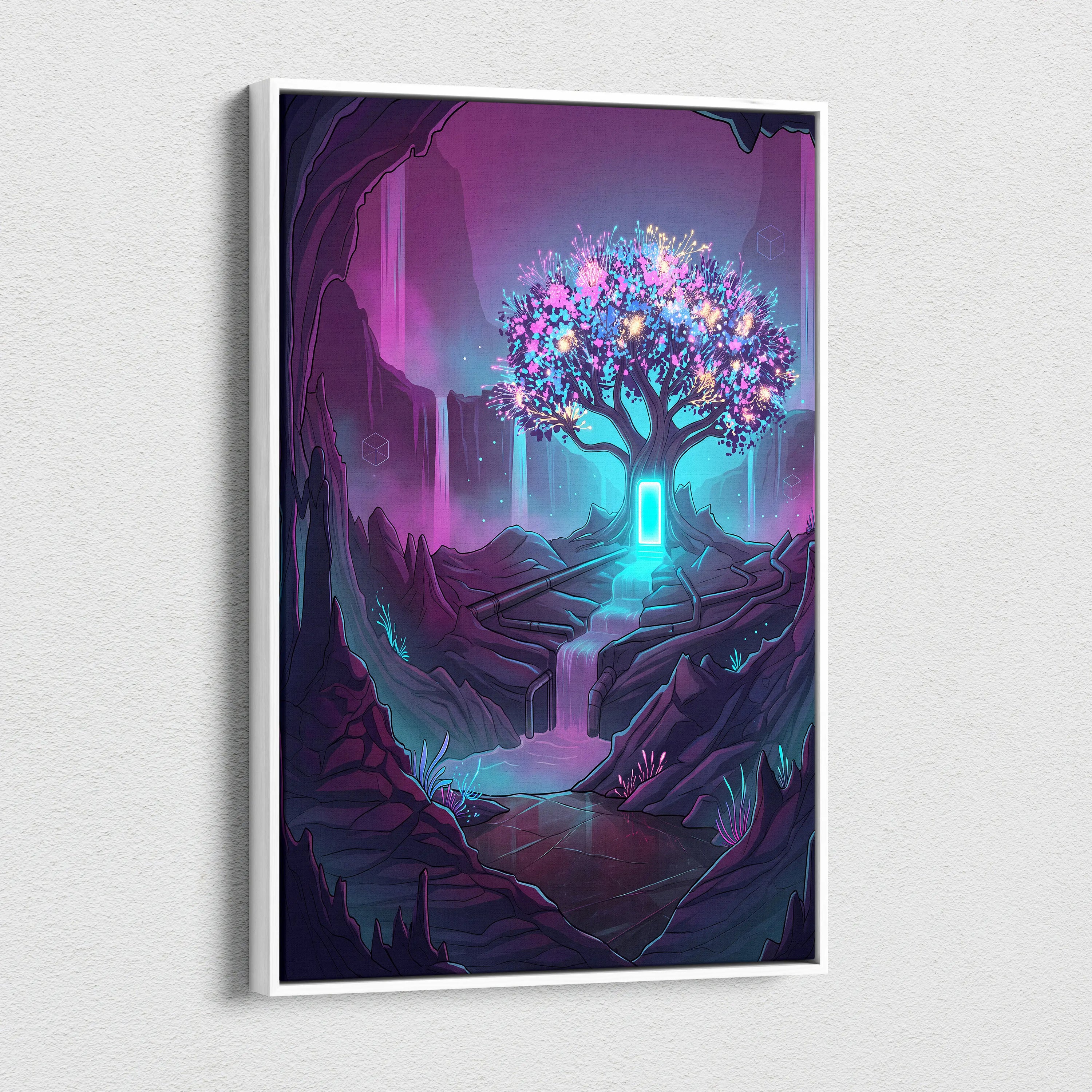 Vaporwave Neon Tree Canvas - Tree Neon Pink Purple Living Room Vaporwave Vibrant Synthwave Mood Gallery Art