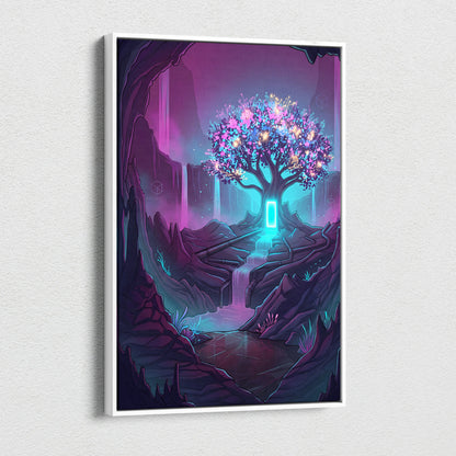 Vaporwave Neon Tree Canvas - Tree Neon Pink Purple Living Room Vaporwave Vibrant Synthwave Mood Gallery Art