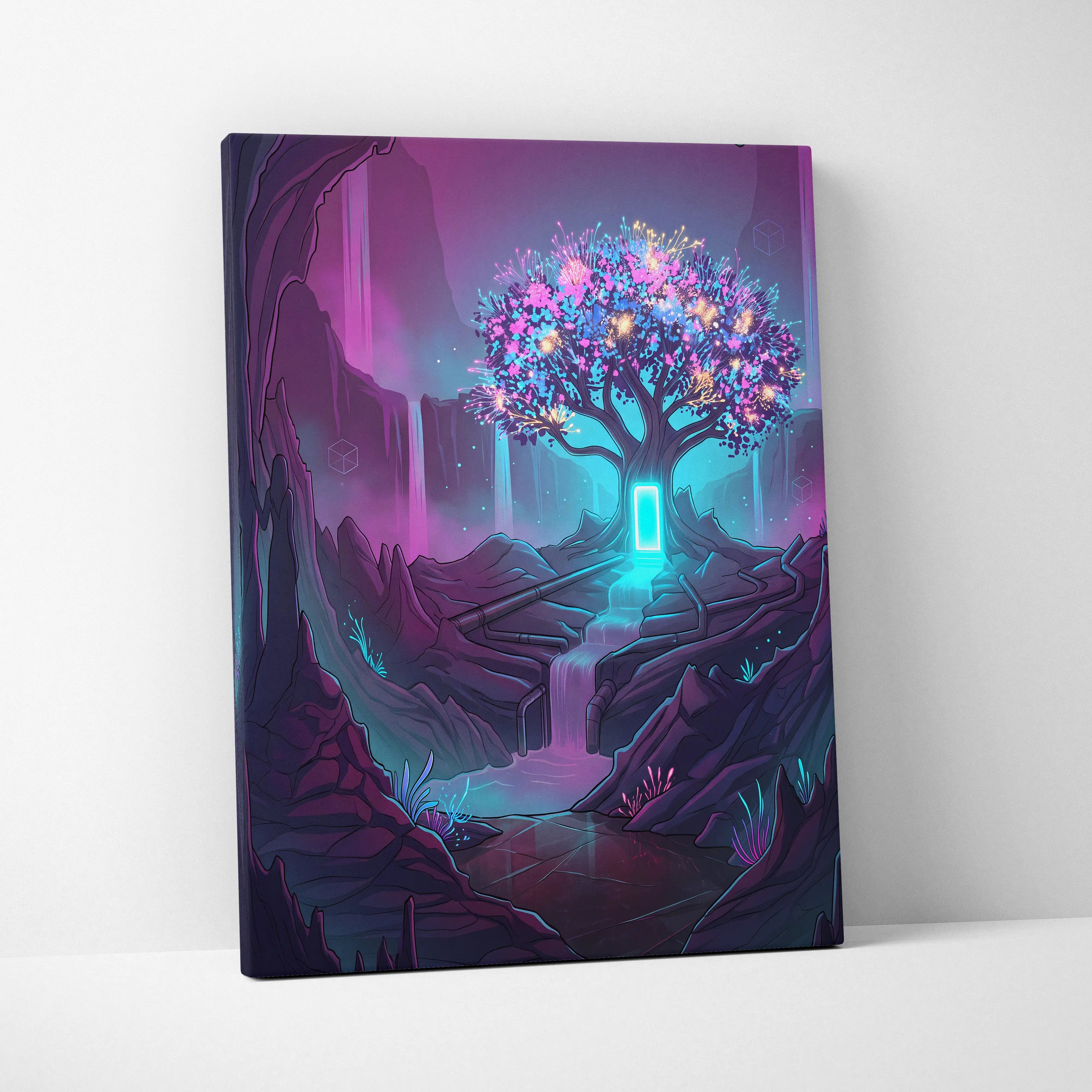 Vaporwave Neon Tree Canvas - Tree Neon Pink Purple Living Room Vaporwave Vibrant Synthwave Mood Gallery Art