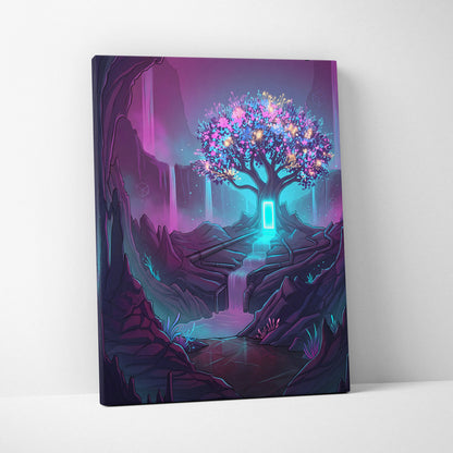 Vaporwave Neon Tree Canvas - Tree Neon Pink Purple Living Room Vaporwave Vibrant Synthwave Mood Gallery Art