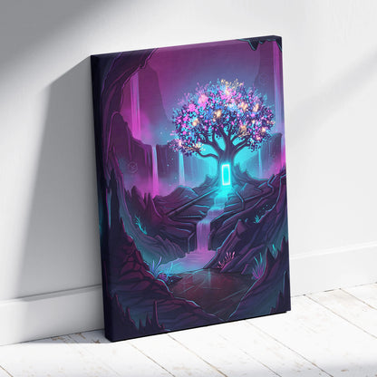 Vaporwave Neon Tree Canvas - Tree Neon Pink Purple Living Room Vaporwave Vibrant Synthwave Mood Gallery Art
