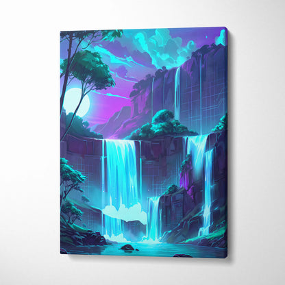 Neon Vaporwave Landscape Canvas - Landscape Neon Pink Cyan Waterfall Vaporwave Dreamy Surreal Mood Modern Decor Canvas