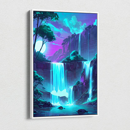 Neon Vaporwave Landscape Canvas - Landscape Neon Pink Cyan Waterfall Vaporwave Dreamy Surreal Mood Modern Decor Canvas
