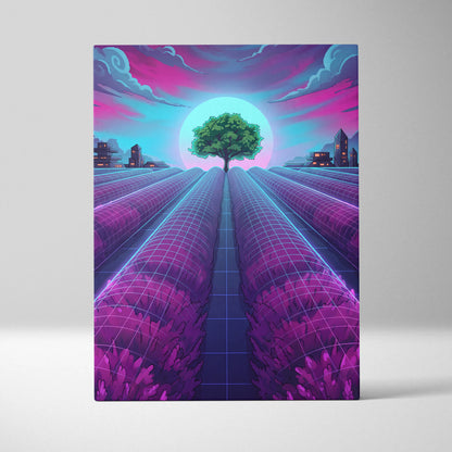 Neon Vaporwave Cityscape Canvas - Vaporwave Cityscape Neon Pink Blue Canvas Dreamy Mood, Retro Futurism Decor