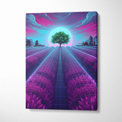 Neon Vaporwave Cityscape Canvas - Vaporwave Cityscape Neon Pink Blue Canvas Dreamy Mood, Retro Futurism Decor