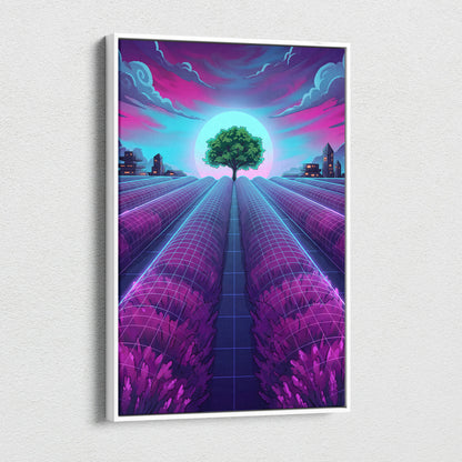 Neon Vaporwave Cityscape Canvas - Vaporwave Cityscape Neon Pink Blue Canvas Dreamy Mood, Retro Futurism Decor
