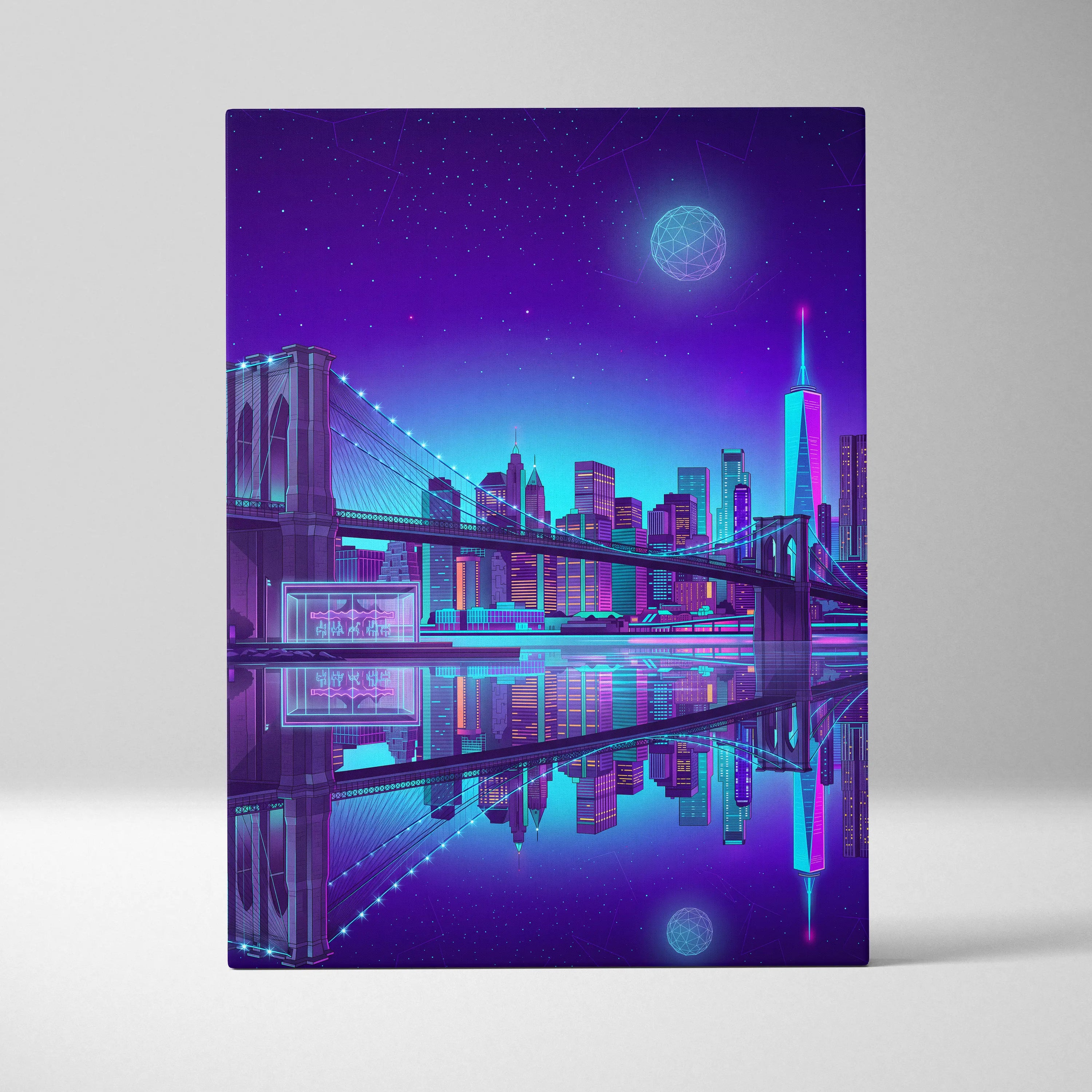 Vaporwave Neon Skyline Canvas Art - Vaporwave Cityscape Purple Neon Living Room Dreamy Neon Mood Wall Art Canvas