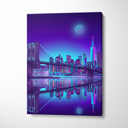 Vaporwave Neon Skyline Canvas Art - Vaporwave Cityscape Purple Neon Living Room Dreamy Neon Mood Wall Art Canvas