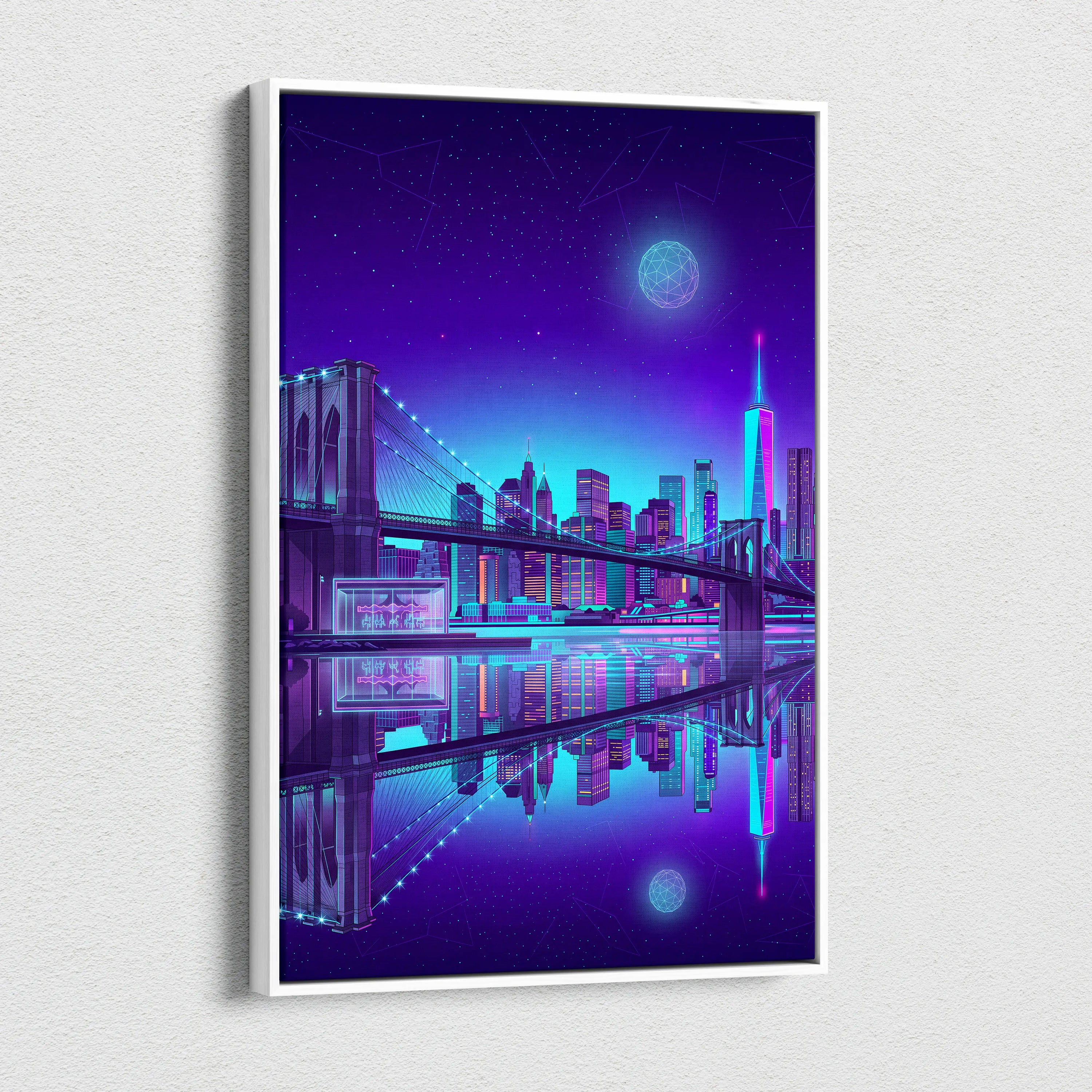 Vaporwave Neon Skyline Canvas Art - Vaporwave Cityscape Purple Neon Living Room Dreamy Neon Mood Wall Art Canvas