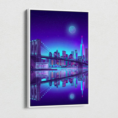 Vaporwave Neon Skyline Canvas Art - Vaporwave Cityscape Purple Neon Living Room Dreamy Neon Mood Wall Art Canvas