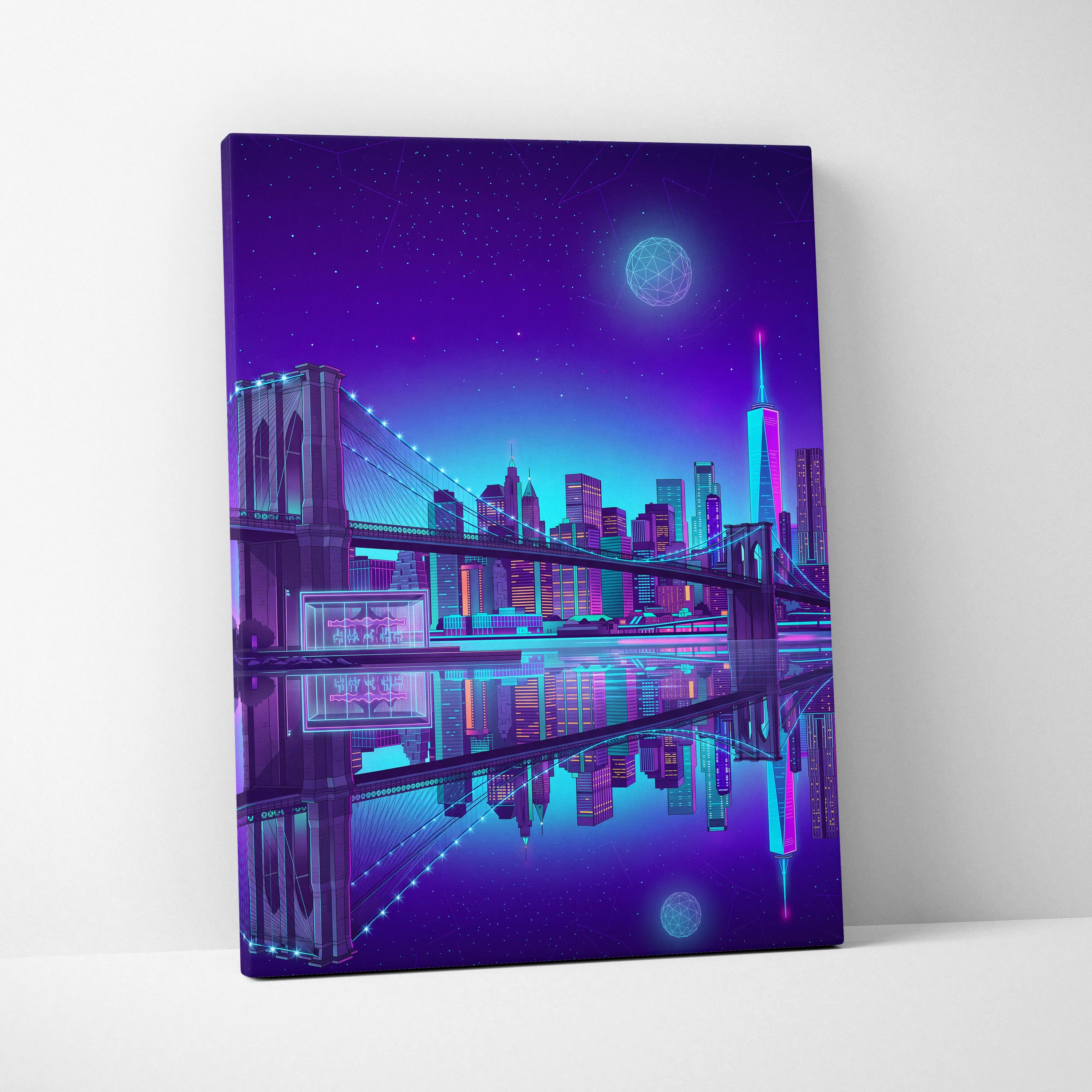 Vaporwave Neon Skyline Canvas Art - Vaporwave Cityscape Purple Neon Living Room Dreamy Neon Mood Wall Art Canvas