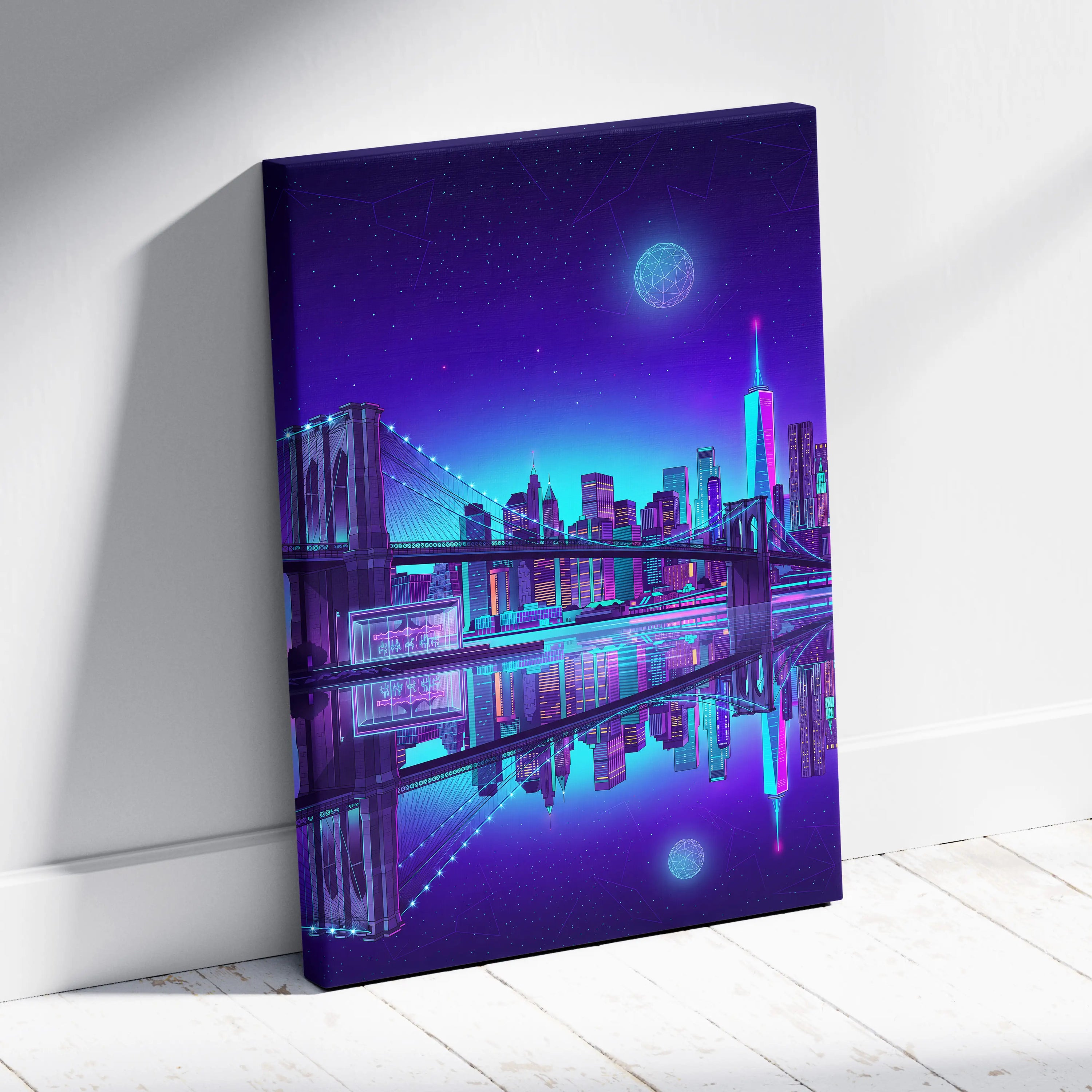 Vaporwave Neon Skyline Canvas Art - Vaporwave Cityscape Purple Neon Living Room Dreamy Neon Mood Wall Art Canvas