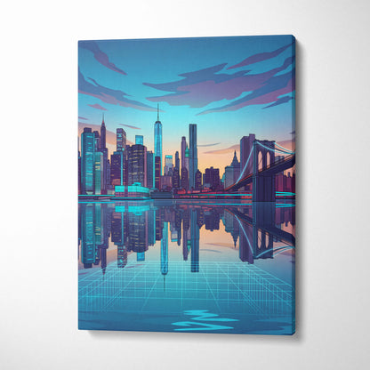 Neon City Vaporwave Canvas - Cityscape Neon Blues Purple Living Room Vaporwave Art Dreamy Retro Futurism Wall Art Canvas