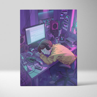 Vaporwave Neon Desk Canvas - Desk Purple Pink Cyan Home Office Vaporwave Dreamy Nostalgic Retro Futurism Canvas