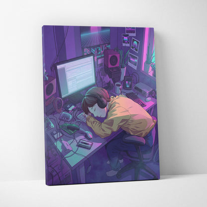 Vaporwave Neon Desk Canvas - Desk Purple Pink Cyan Home Office Vaporwave Dreamy Nostalgic Retro Futurism Canvas