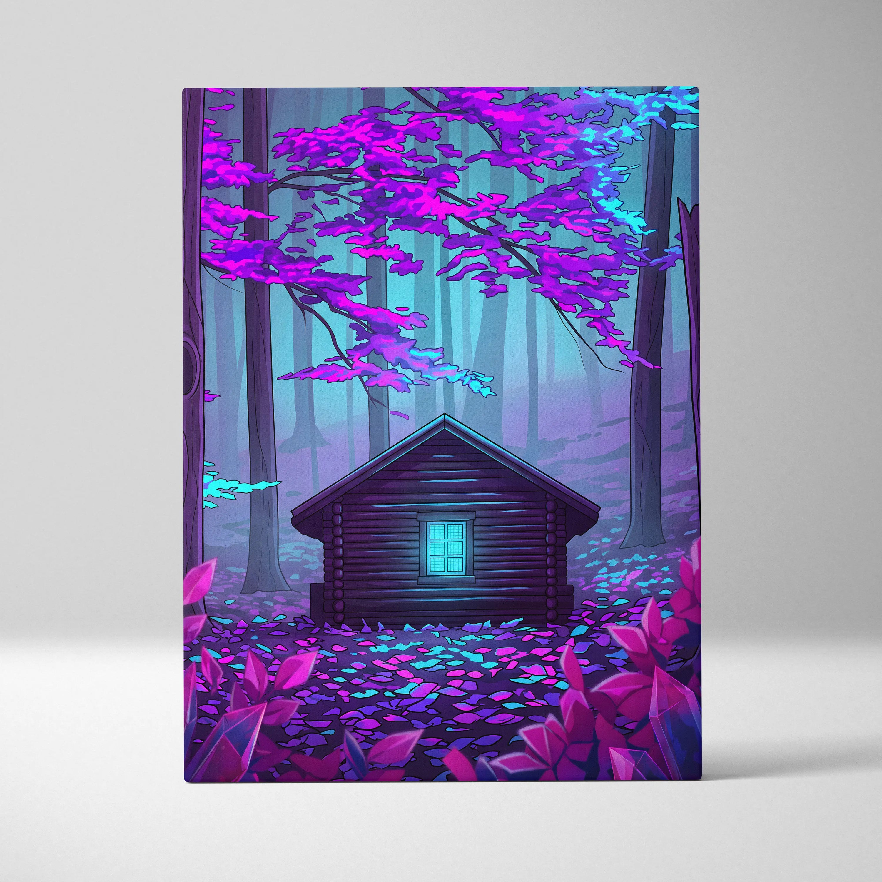 Neon Vaporwave Forest House - Vaporwave Landscape Neon Pink Cyan Living Room Retro Futurism Dreamy Synthwave Canvas Art