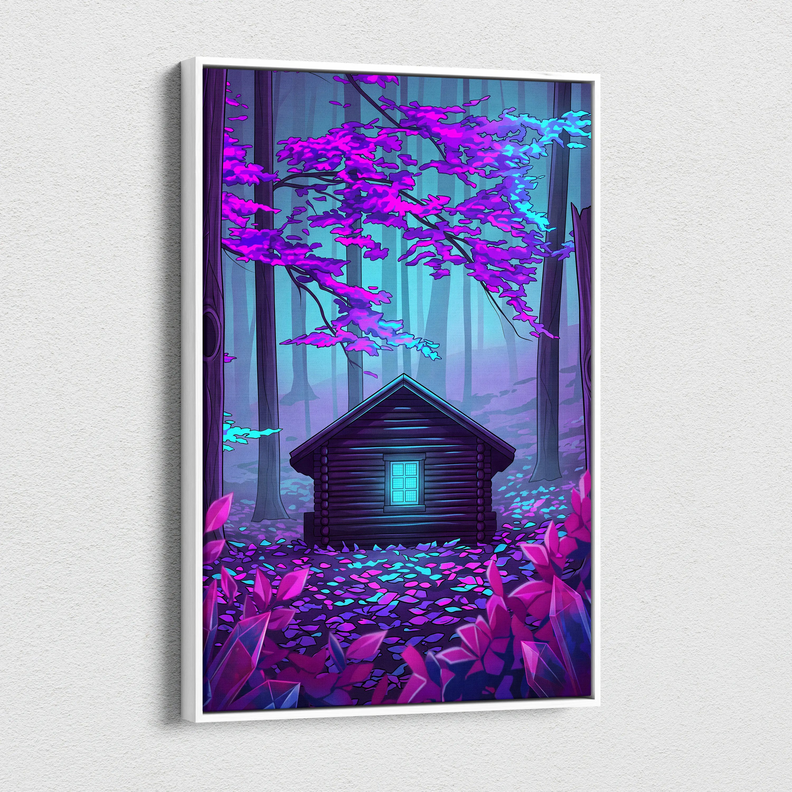 Neon Vaporwave Forest House - Vaporwave Landscape Neon Pink Cyan Living Room Retro Futurism Dreamy Synthwave Canvas Art