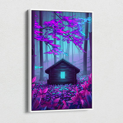Neon Vaporwave Forest House - Vaporwave Landscape Neon Pink Cyan Living Room Retro Futurism Dreamy Synthwave Canvas Art