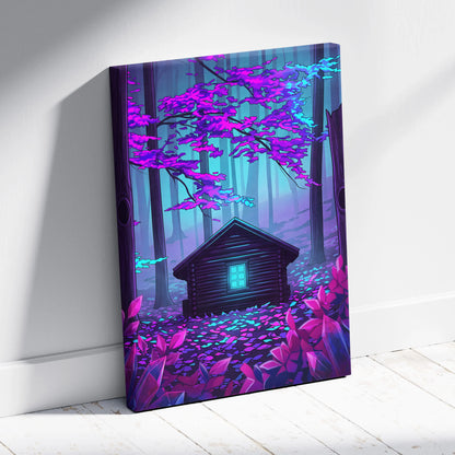 Neon Vaporwave Forest House - Vaporwave Landscape Neon Pink Cyan Living Room Retro Futurism Dreamy Synthwave Canvas Art