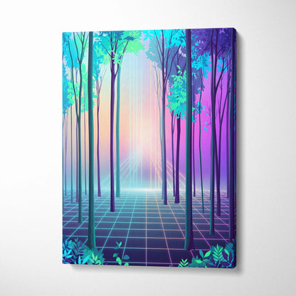 Neon Forest Vaporwave Canvas - Neon Forest Vaporwave Landscape Teal Pink Living Room Dreamy Modern Wall Art Synthwave
