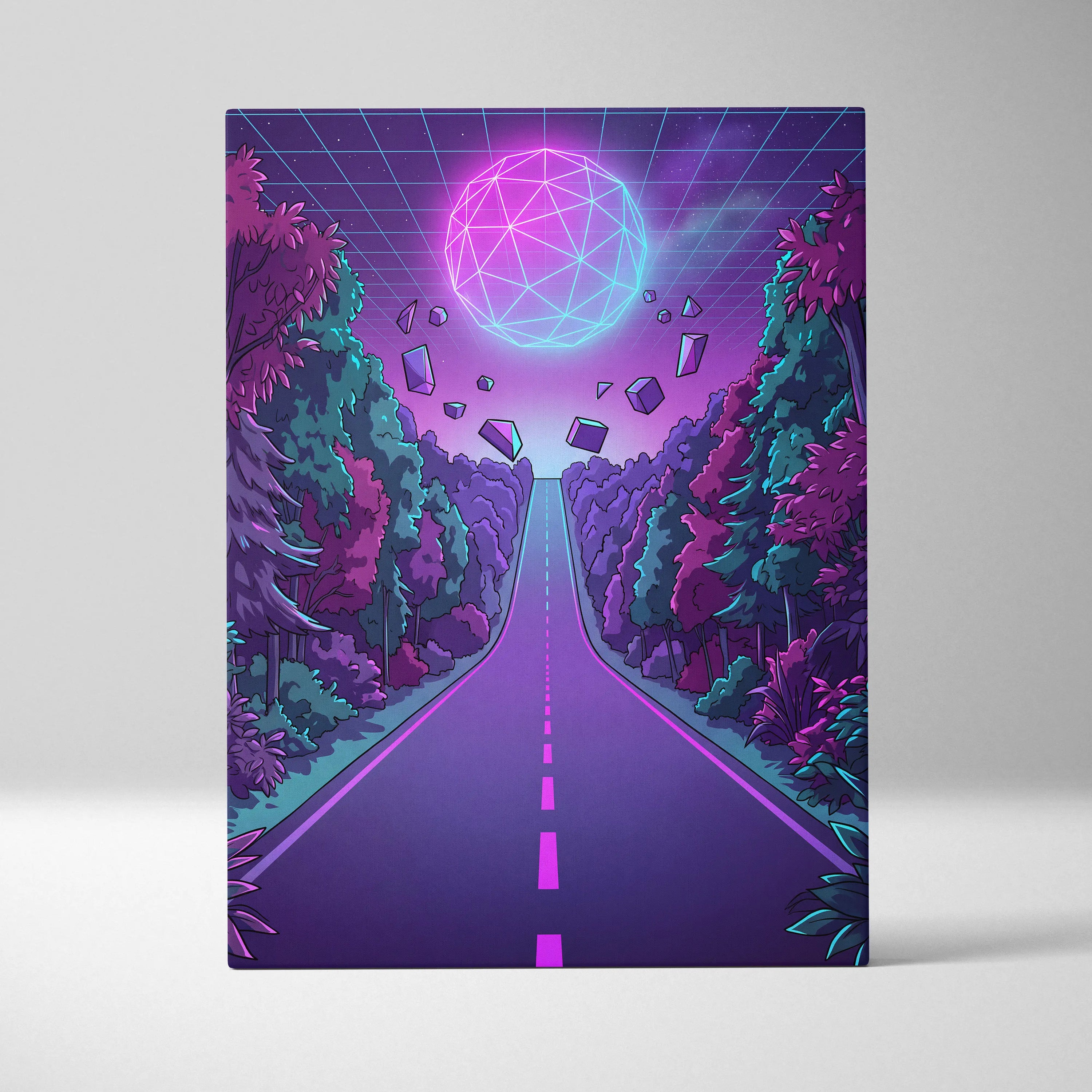 Neon Vaporwave Sphere Canvas - Vaporwave Scene Purple Pink Blue Living Room Retro Dreamy Neon Gallery Wall Canvas