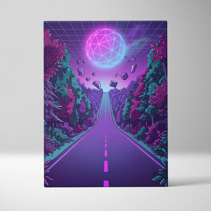 Neon Vaporwave Sphere Canvas - Vaporwave Scene Purple Pink Blue Living Room Retro Dreamy Neon Gallery Wall Canvas