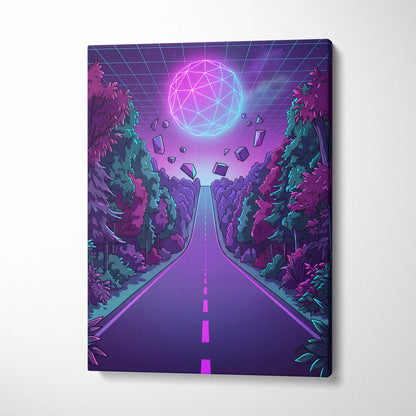 Neon Vaporwave Sphere Canvas - Vaporwave Scene Purple Pink Blue Living Room Retro Dreamy Neon Gallery Wall Canvas