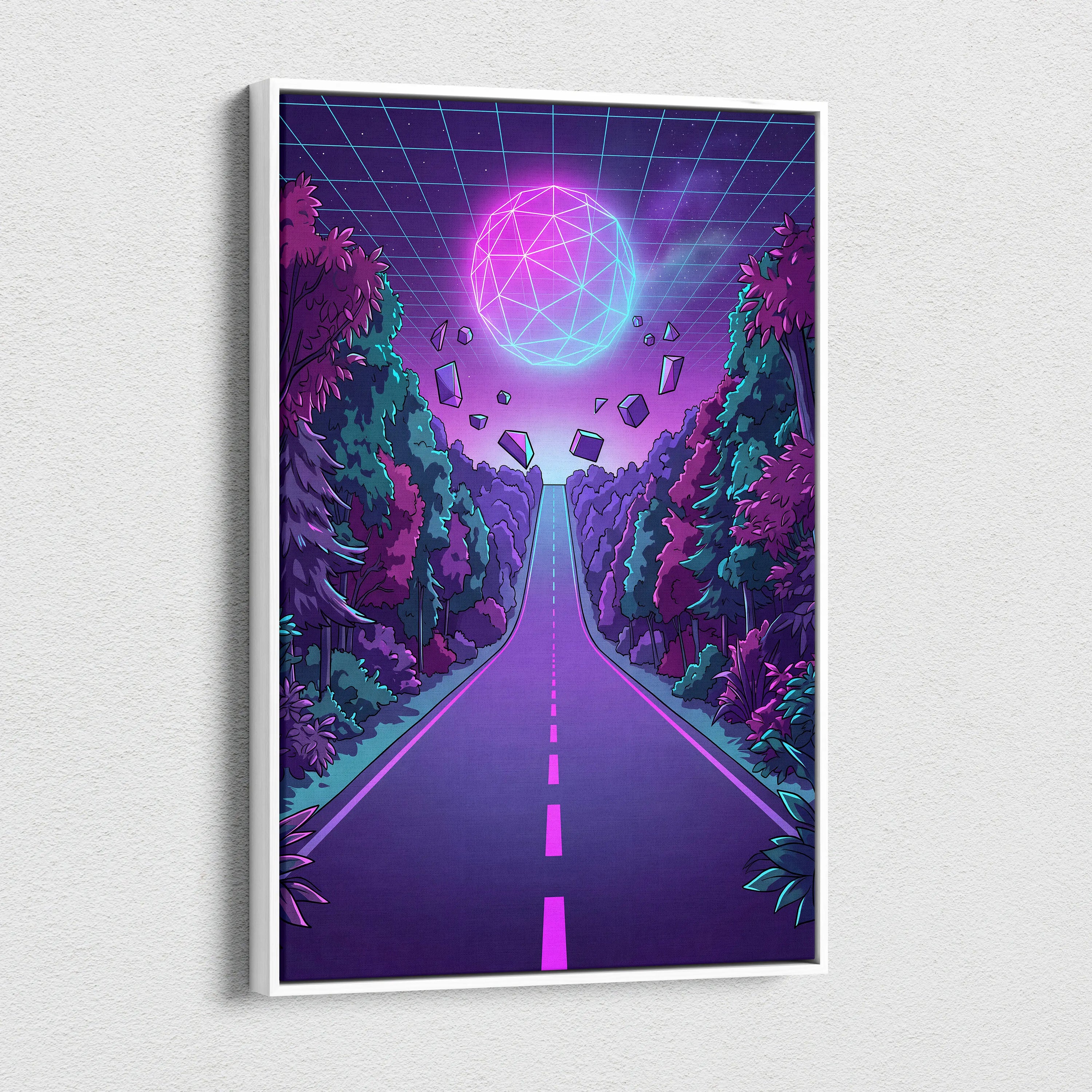 Neon Vaporwave Sphere Canvas - Vaporwave Scene Purple Pink Blue Living Room Retro Dreamy Neon Gallery Wall Canvas