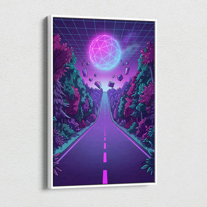 Neon Vaporwave Sphere Canvas - Vaporwave Scene Purple Pink Blue Living Room Retro Dreamy Neon Gallery Wall Canvas