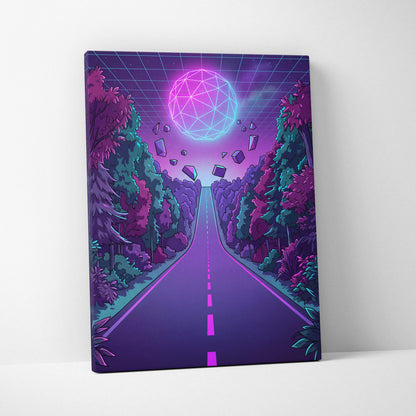 Neon Vaporwave Sphere Canvas - Vaporwave Scene Purple Pink Blue Living Room Retro Dreamy Neon Gallery Wall Canvas