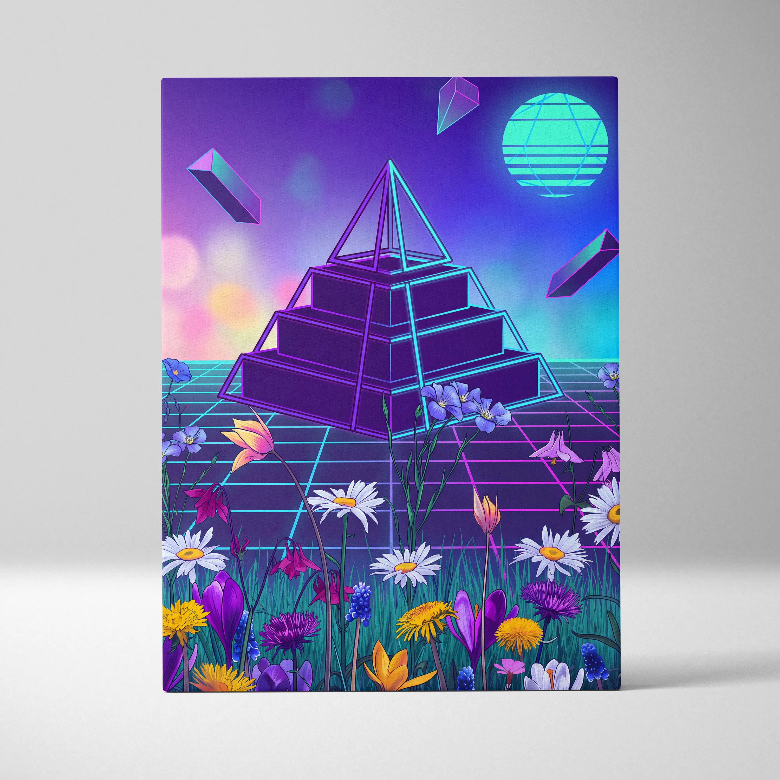 Neon Prism Vaporwave Canvas - Vaporwave Neon Blues Pinks Living Room Dreamy Retro Futurism Synthwave Canvas