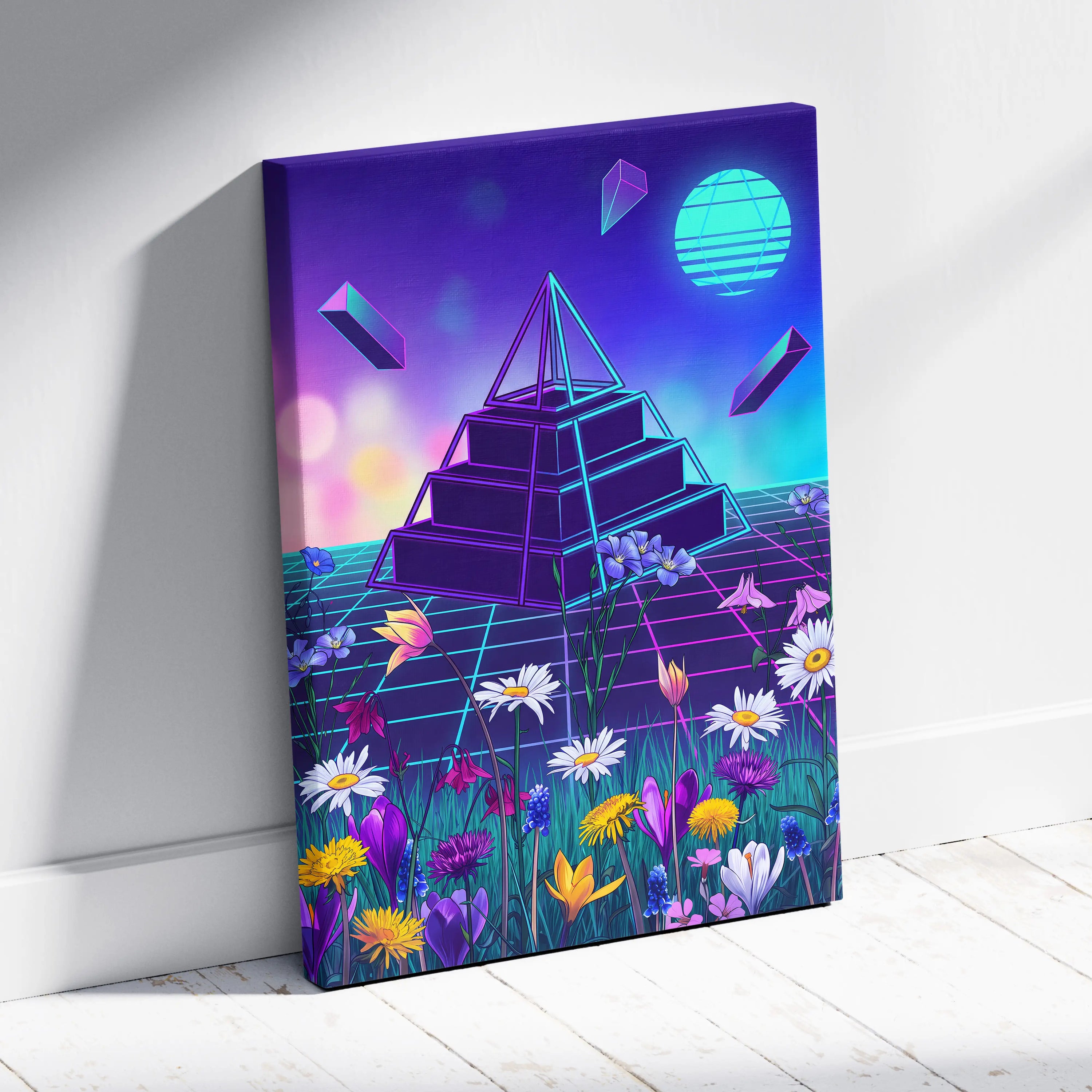 Neon Prism Vaporwave Canvas - Vaporwave Neon Blues Pinks Living Room Dreamy Retro Futurism Synthwave Canvas