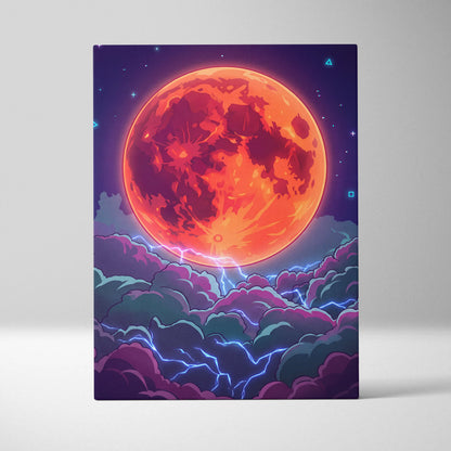 Neon Planet Vaporwave Canvas - Planet Orange Purple Living Room Vaporwave Dreamy Neon Retro-Futurist Neon City Canvas