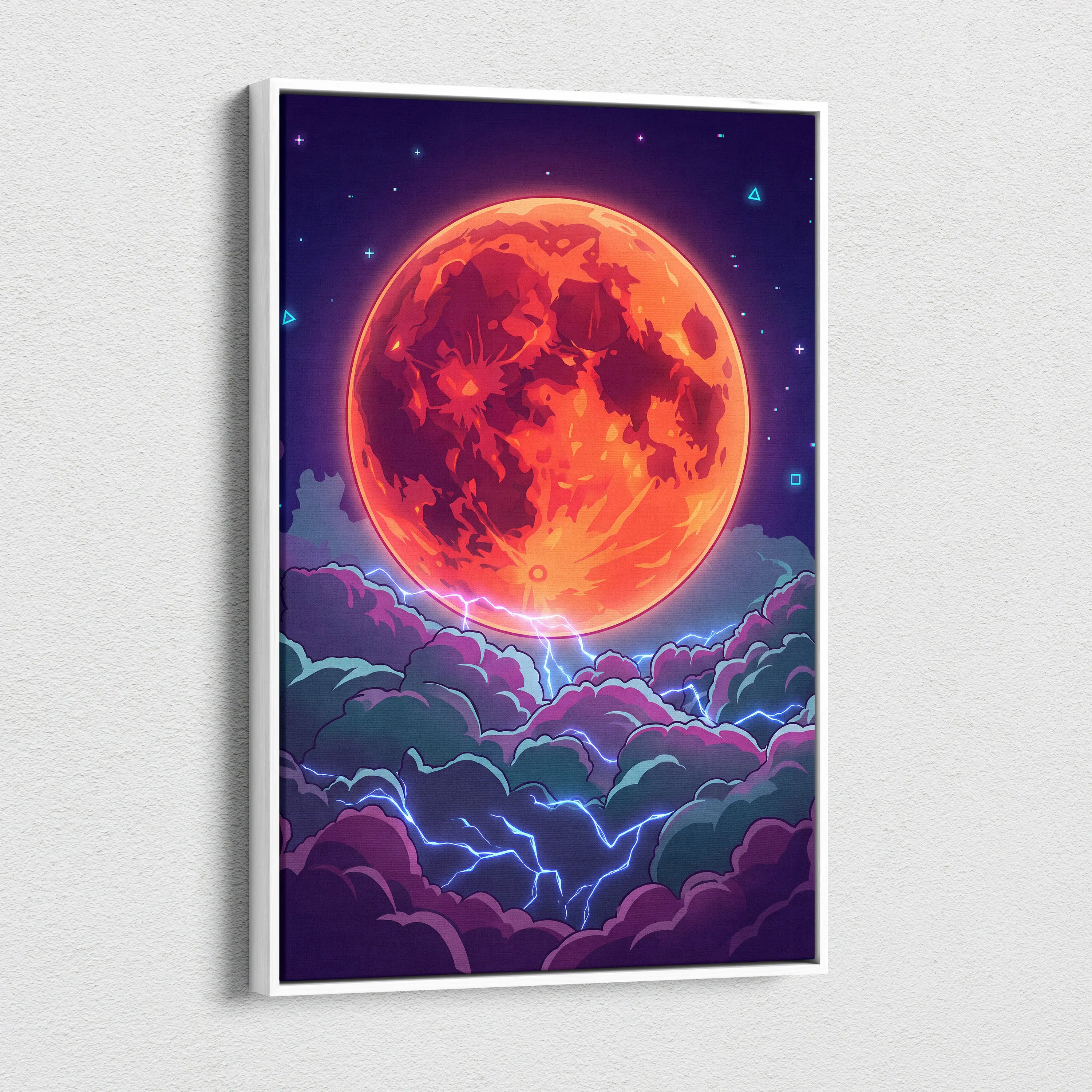 Neon Planet Vaporwave Canvas - Planet Orange Purple Living Room Vaporwave Dreamy Neon Retro-Futurist Neon City Canvas