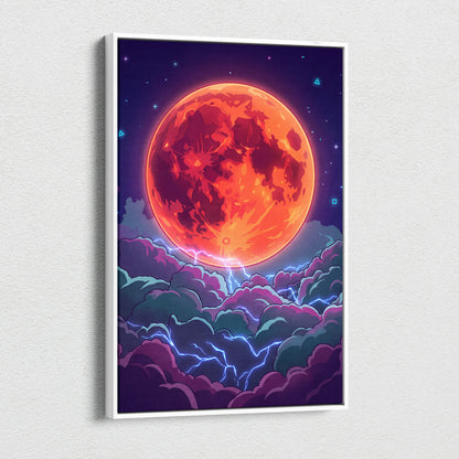 Neon Planet Vaporwave Canvas - Planet Orange Purple Living Room Vaporwave Dreamy Neon Retro-Futurist Neon City Canvas