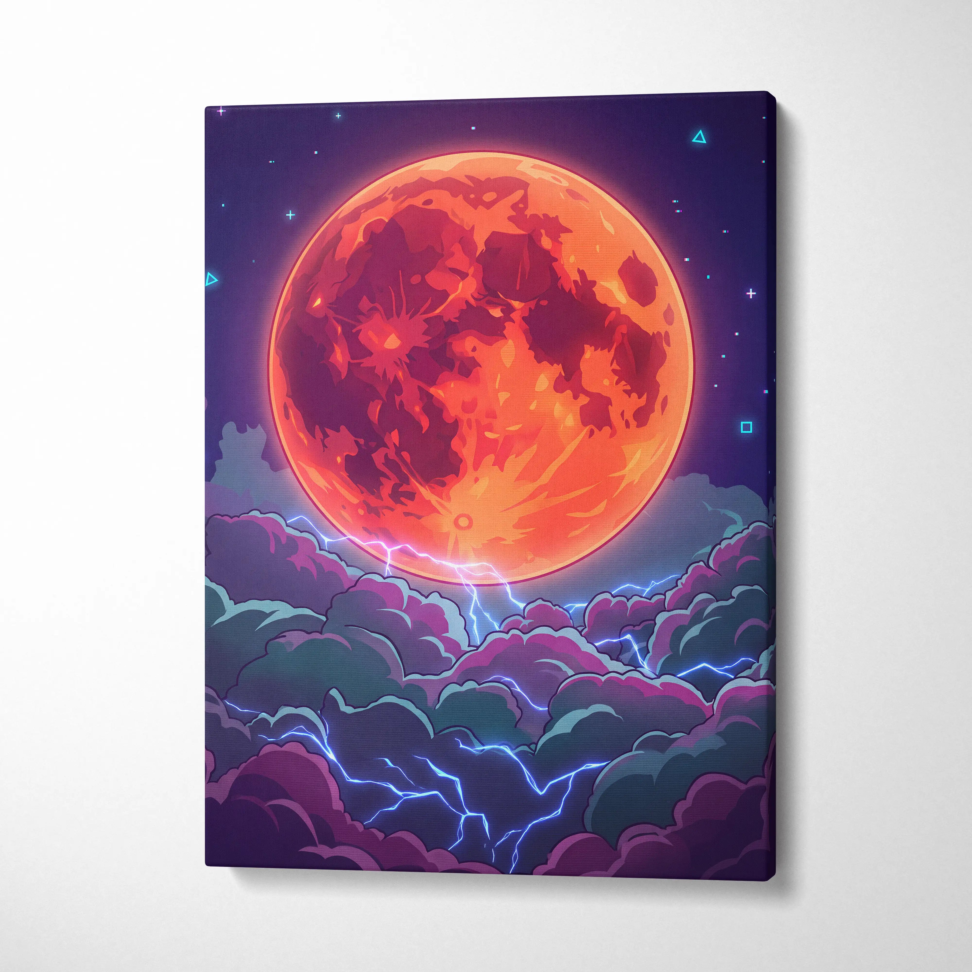 Neon Planet Vaporwave Canvas - Planet Orange Purple Living Room Vaporwave Dreamy Neon Retro-Futurist Neon City Canvas
