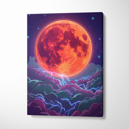 Neon Planet Vaporwave Canvas - Planet Orange Purple Living Room Vaporwave Dreamy Neon Retro-Futurist Neon City Canvas