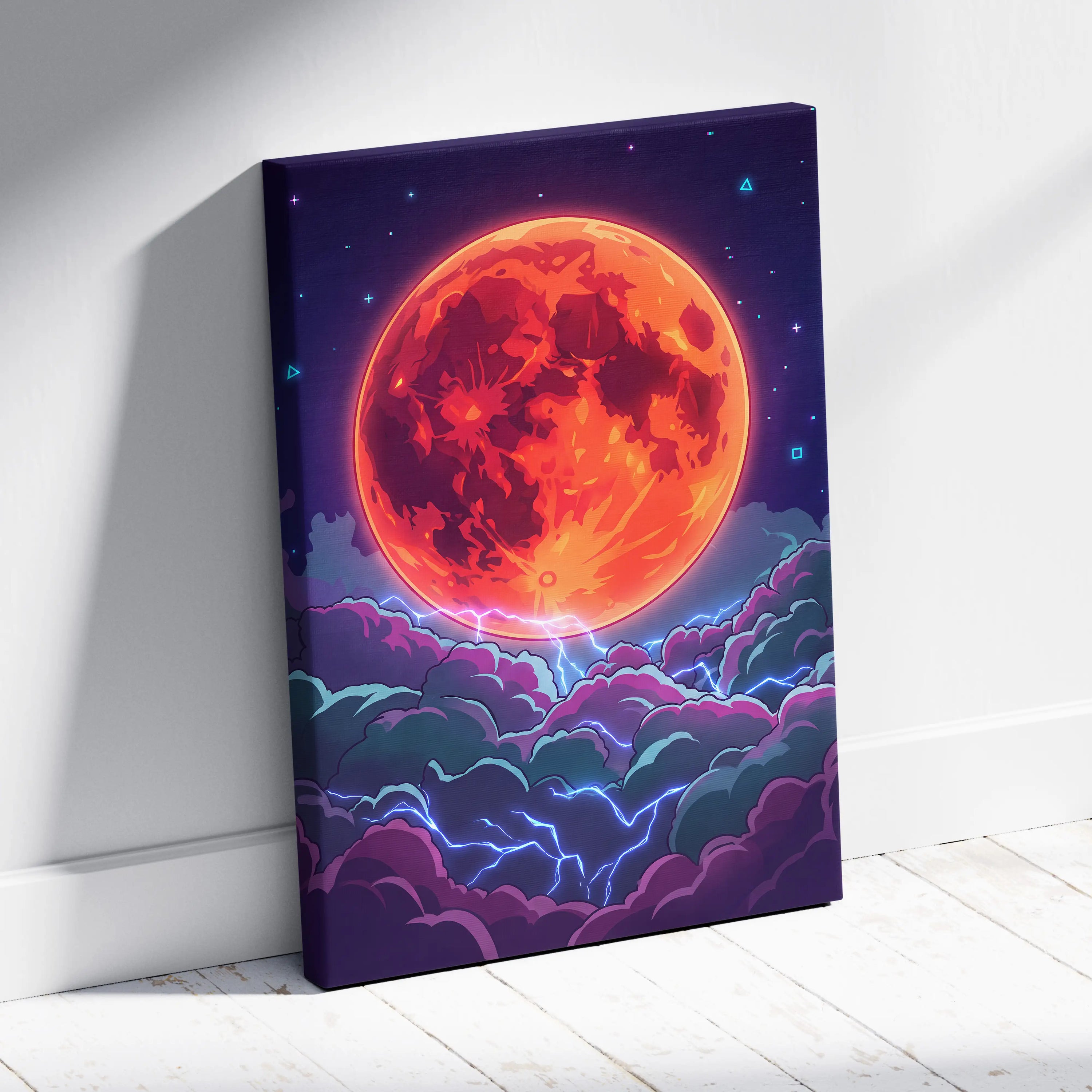 Neon Planet Vaporwave Canvas - Planet Orange Purple Living Room Vaporwave Dreamy Neon Retro-Futurist Neon City Canvas