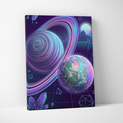 Neon Vaporwave Canvas Odyssey - Vaporwave Neon Sunset Canvas Living Room Retro Dreamy Mood Modern Decor Canvas Art