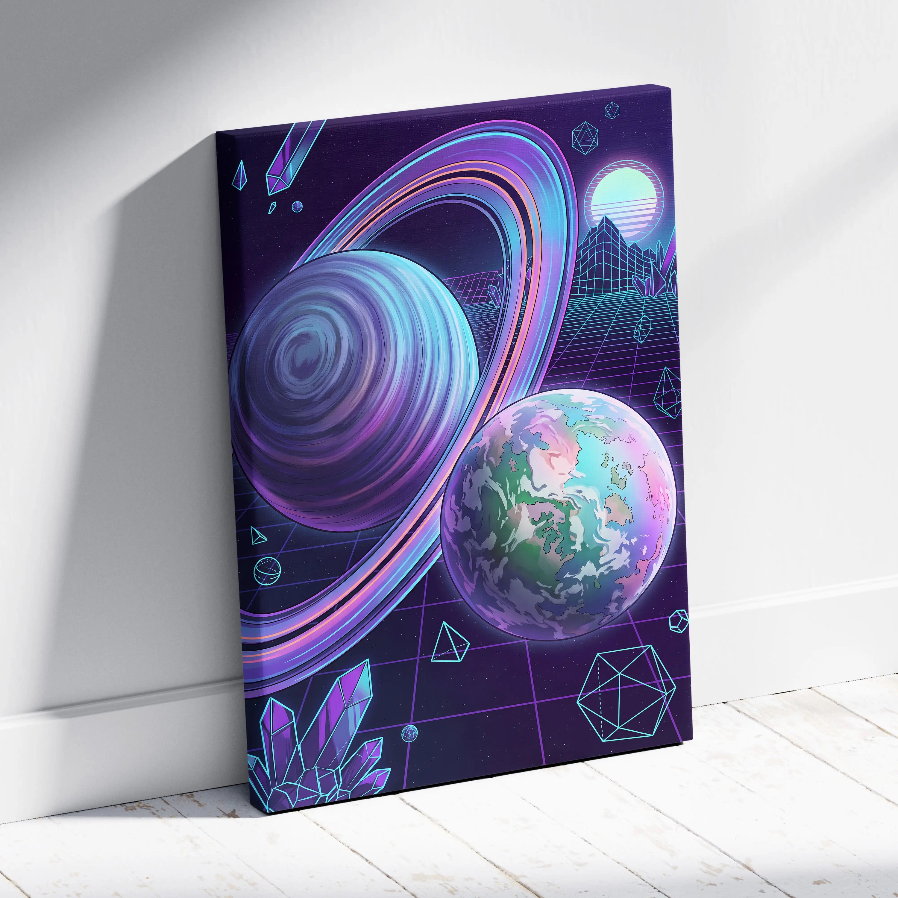 Neon Vaporwave Canvas Odyssey - Vaporwave Neon Sunset Canvas Living Room Retro Dreamy Mood Modern Decor Canvas Art