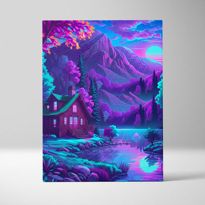 Vaporwave Neon Mountain Vista - Landscape Neon Pink Purple Living Room Vaporwave - Dreamy Neon Mood Canvas