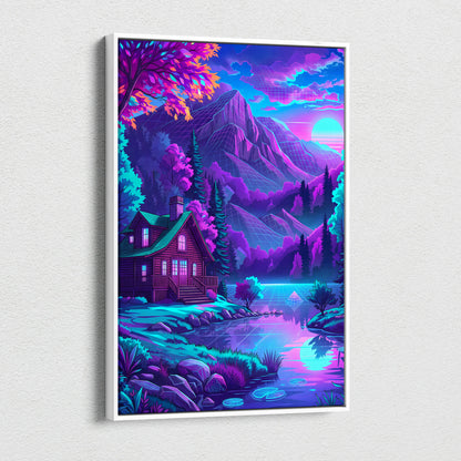 Vaporwave Neon Mountain Vista - Landscape Neon Pink Purple Living Room Vaporwave - Dreamy Neon Mood Canvas