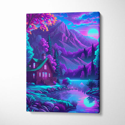 Vaporwave Neon Mountain Vista - Landscape Neon Pink Purple Living Room Vaporwave - Dreamy Neon Mood Canvas