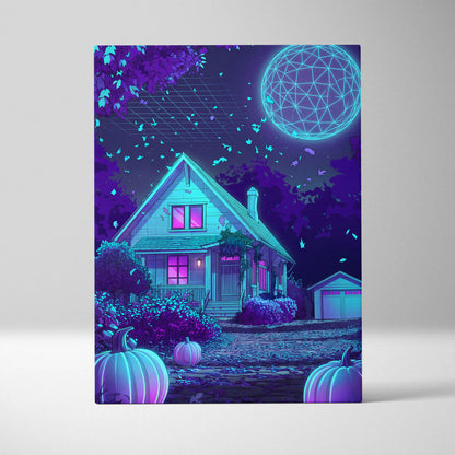 Neon Vaporwave Canvas Glow - Vaporwave Landscape Neon Blue Purple Living Room Retro Futurism Dreamy Vaporwave Canvas