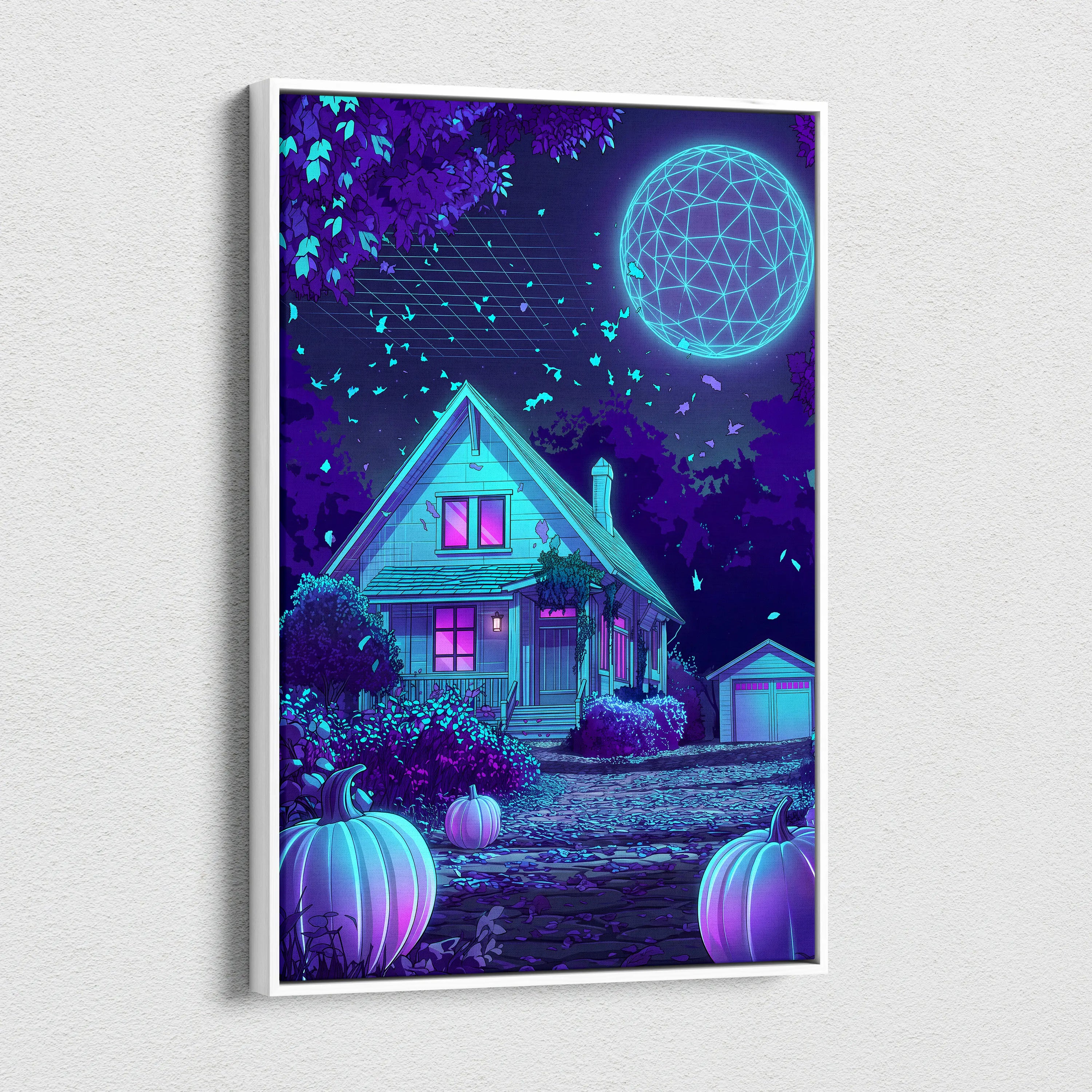 Neon Vaporwave Canvas Glow - Vaporwave Landscape Neon Blue Purple Living Room Retro Futurism Dreamy Vaporwave Canvas