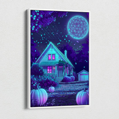 Neon Vaporwave Canvas Glow - Vaporwave Landscape Neon Blue Purple Living Room Retro Futurism Dreamy Vaporwave Canvas